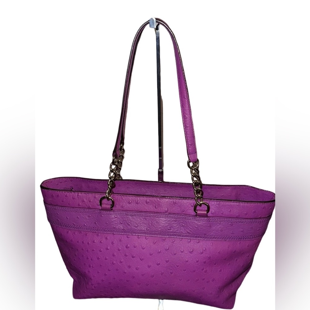 Kate Spade Rose Avenue Embossed Ostrich Leather Bow Tote Bag Baja Rose Purple - Picture 3 of 16